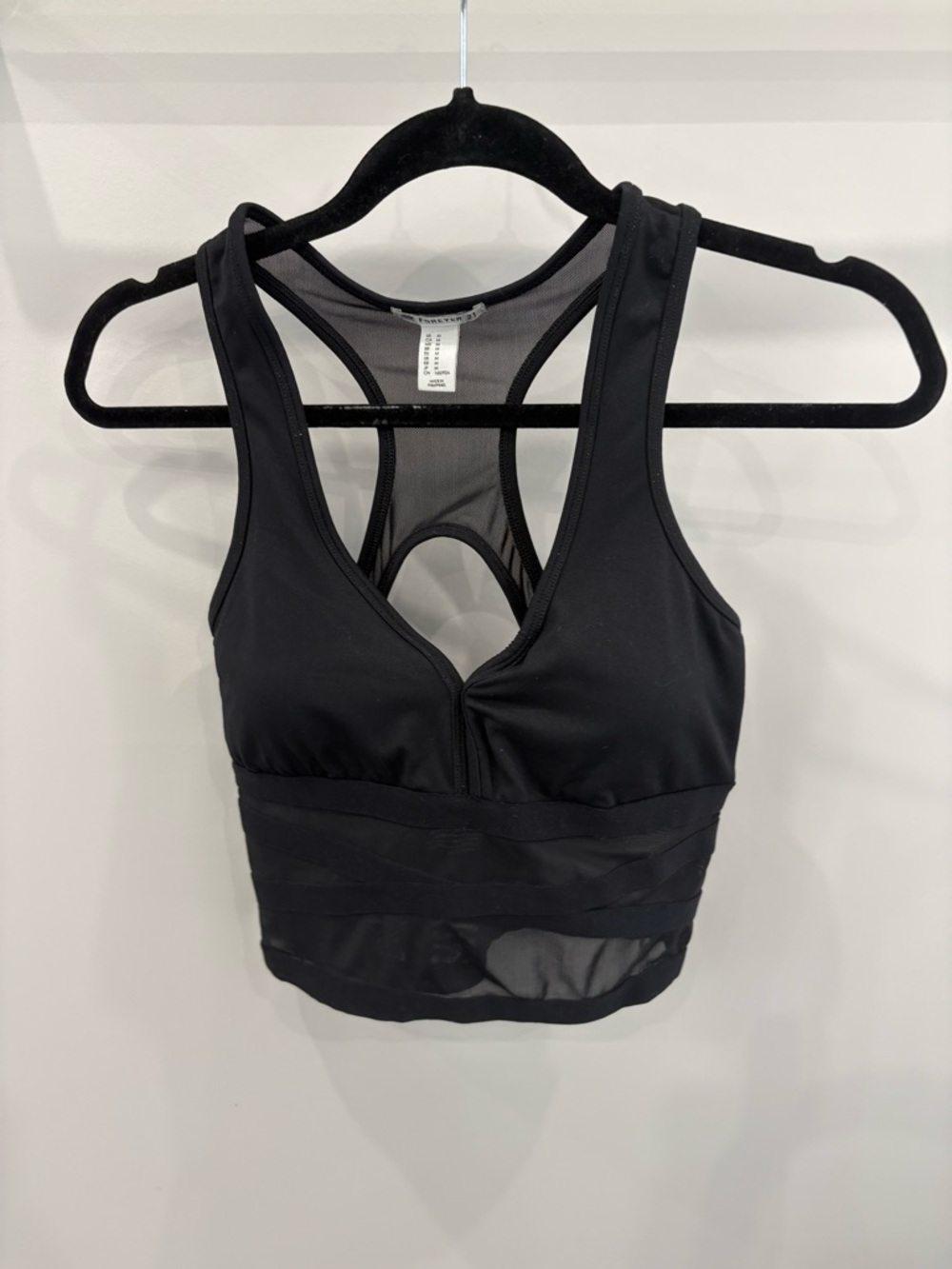 Forever 21 Black Mesh-Panel Racerback Sports Bra